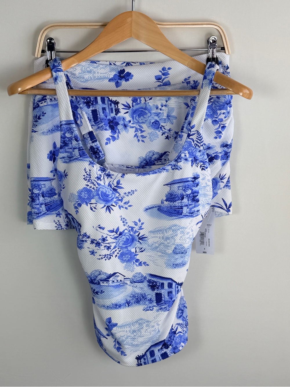 Liz Claiborne Blue Toile Tankini Top Swim Skirt Set Size 6 NWT